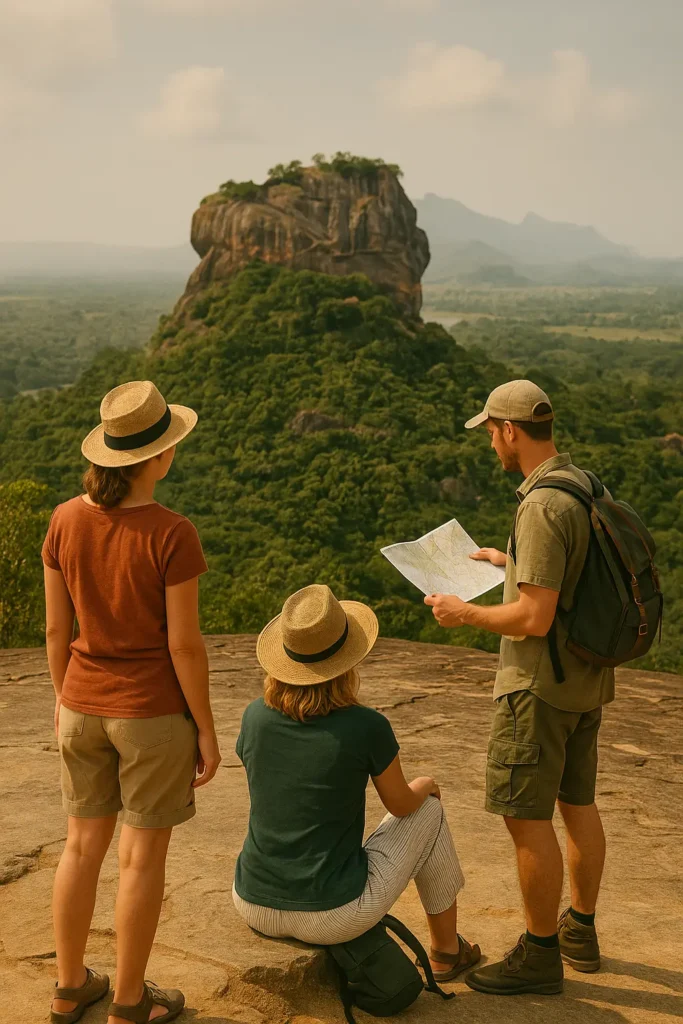 Sri Lanka Urlaub: Sigiriya & Dambulla – Die perfekte Tagestour im kulturellen Dreieck 10 Reisende genießen den Blick auf Sigiriya und planen ihre Tagestour in Sri Lanka